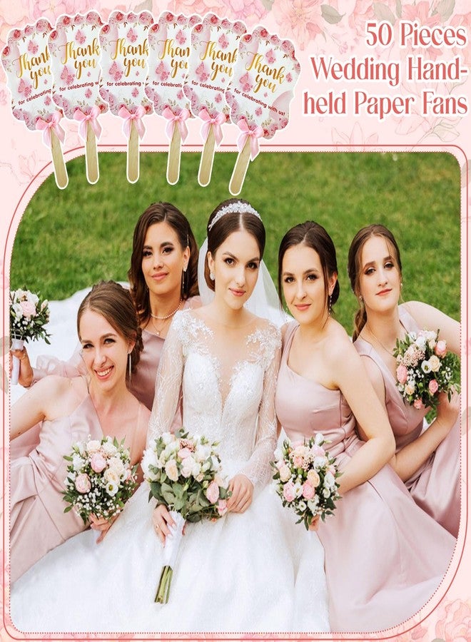 Sitroasho 50 Pieces Wedding Paper Fans for Guests Bulk Floral Handheld Wedding Favor Fans Thank You for Celebrating with Us Paper Fans for Bridesmaid Gift Bridal Shower Baby Shower Party Supplies - Image 4